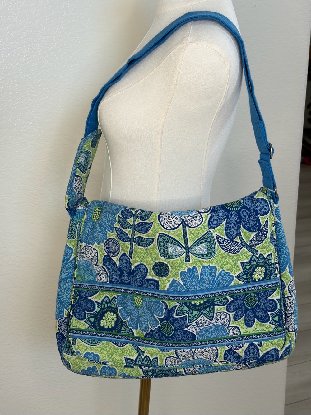 Vera Bradley Blue & Green Floral Quilted Shoulder Bag